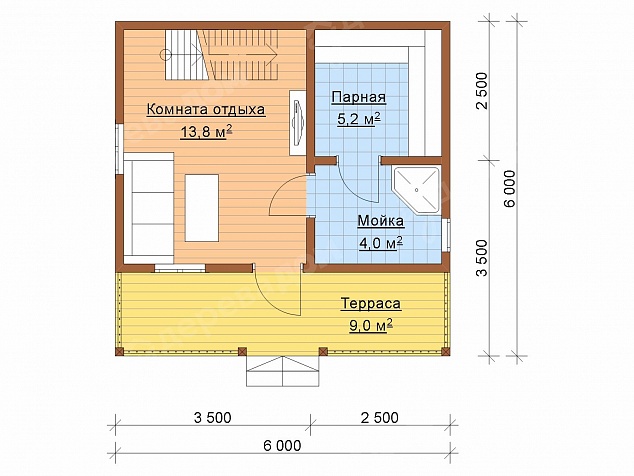 Каркасная баня 6х6 «Баня 14»