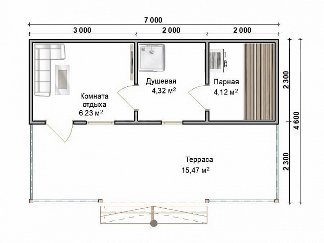 Каркасная баня 7х4,3 «Баня 45»